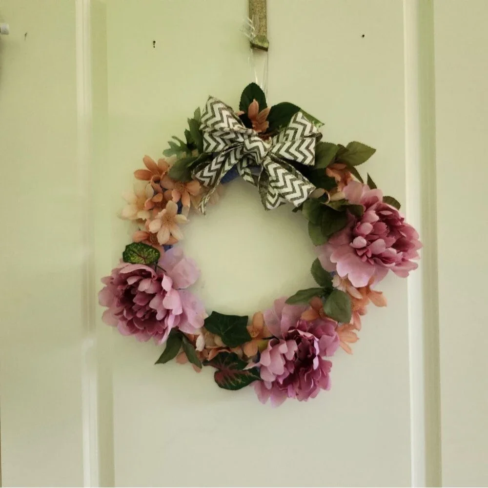 Hand Crafted Pink Peony Floral Wreath  Summer Door Wall Decoration
